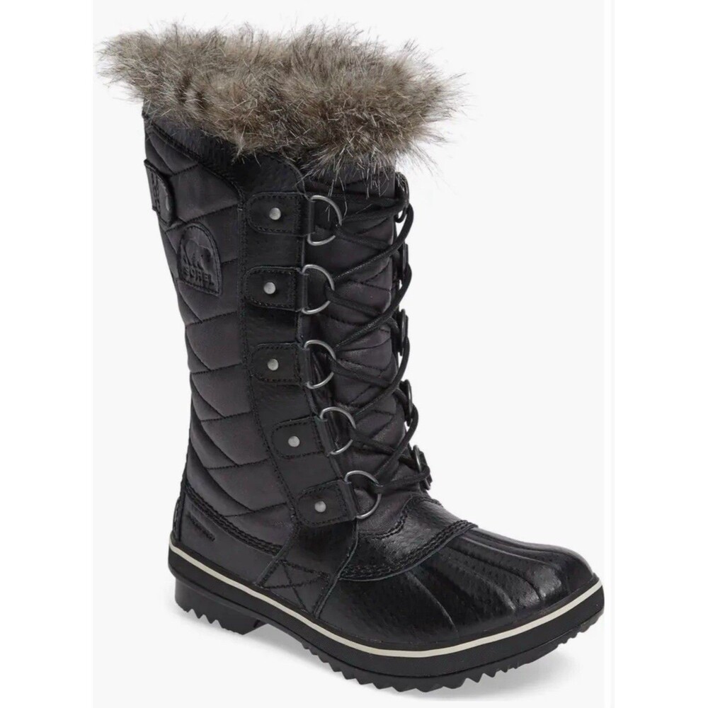 Sorel Womens Boots Size 7.5 Tofino Black Quilted Waterproof Faux Fur Black Snow